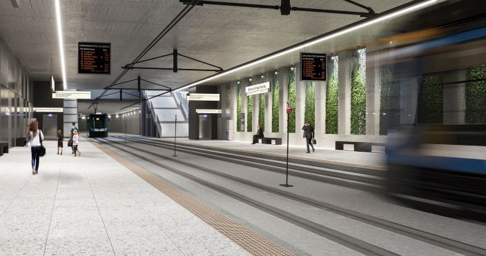 Podziemny przystanek tramwaju przy sanktuarium w Łagiewnikach