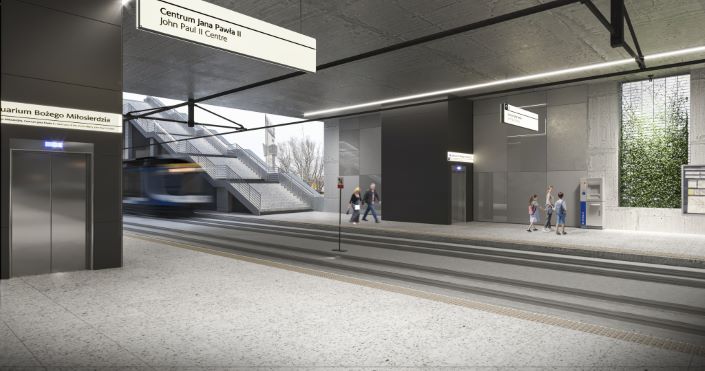 Podziemny przystanek tramwaju przy sanktuarium w Łagiewnikach