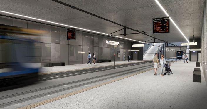 Podziemny przystanek tramwaju przy sanktuarium w Łagiewnikach