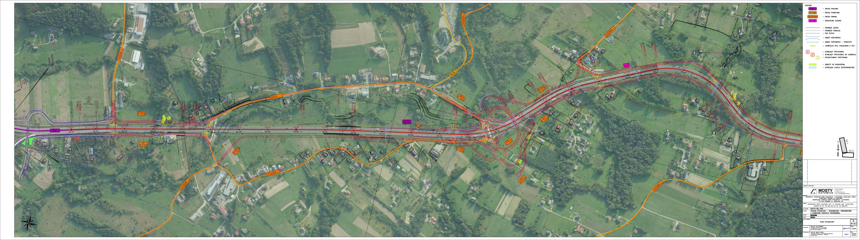 Plan sytuacyjny nr 1 – wariant nr 1 (czerwony)