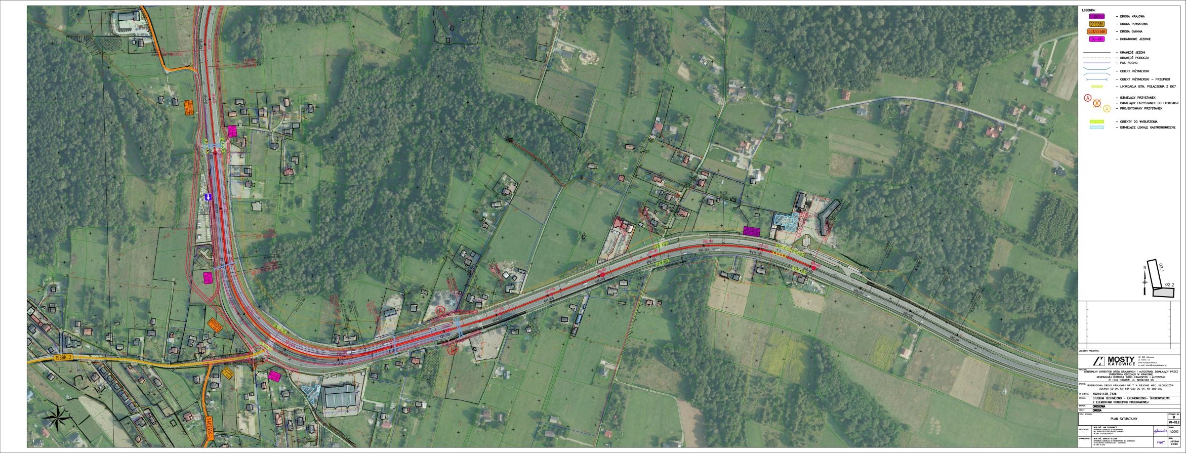 Plan sytuacyjny nr 2 – wariant nr 1 (czerwony)