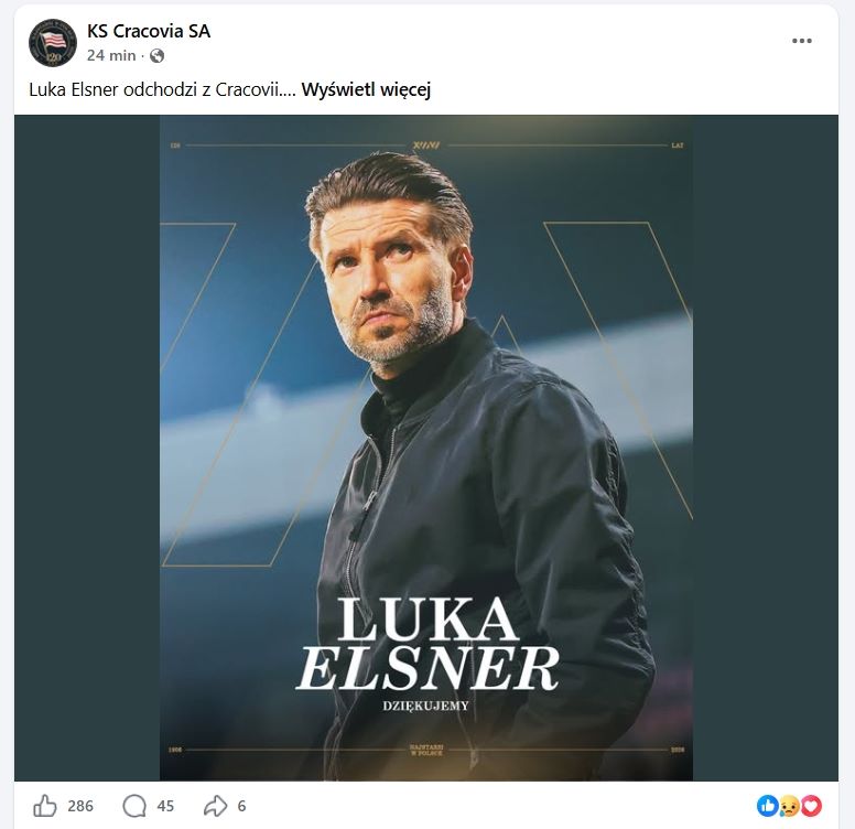 Cracovia zmienia trenera. Luka Elsner zakończył pracę. Czy nowy selekcjoner uratuje klub przed spadkiem z ekstraklasy?