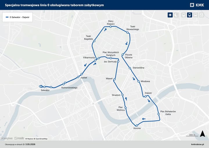 Specjalna linia tramwajowa na 1 i 3 maja w Krakowie. Tylko kilka kursów dziennie