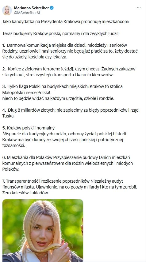Wybory prezydenta Krakowa to żart, czyli Marianna Schreiber kandydatką dla wszystkich